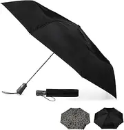 Totes Titan Compact Travel Umbrella ? Ultimate Windproof Waterproof and UV Sun Protection Lightweight and Durable Construction One Touch Automatic Open/Close Black