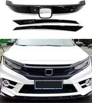 ANUNFRRE Car Accessories Fit for Honda Civic 10th Gen 2016-2021 ABS Exterior Front Grille Cover Moulding Trim (Glossy Black) 3PCS Set