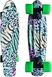 Color Leopard Printed Mini Cruiser Plastic Skateboard 22" X 6" Retro Longboard Skateboard Longboard, Suitable for Children, Boys, Girls and Teenagers