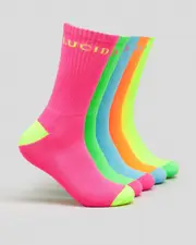 [Lucid] Lucid Men's Fluro Crew Socks 5 Pack One Size Multicolor