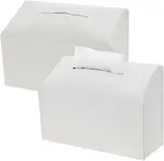 2 Pcs Tissue Box Cover Holder,Rectangular Waterproof PU Leather Tissue Box Holder with Bottom Belt for Tabletop, Bathroom, Car, Office (White)
