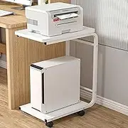 C Shaped Side Table with Wheels, 2-Tier Laser Printer Stand, Mobile End Table/Bed Table,Rolling Side Table Printer Table, Use for Home Meals Work and Activities(White)