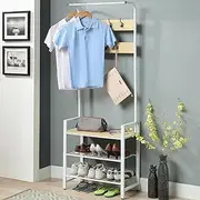 Pierybyt Coat Rack, Entryway Hall Tree with Shoe Bench, 3-in-1 Design Coat Rack Shoe Bench with 14 Hooks and 3-Tier Shelves, Freestanding Coat Tree for Living Room, Bedroom. (white)
