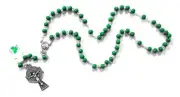 Irish J. C Walsh & Sons, Ireland Small Green & Silver Wood Rosary W403 GREEN