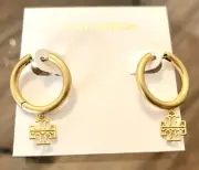 Tory Burch Logo Charm Huggie Hoops Earrings