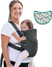 Infantino Swift Classic Carrier with Pocket - 2 Ways to Carry Grey Carrier with Wonder Bib & Essentials Storage Front Pocket, Adjustable Back Strap, Inward & Outward Facing, Easy to Clean Material