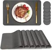 Bacgnyer Placemats Set of 6, Placemat with Coasters Heat Stain Scratch Resistant Non-Slip Waterproof Oil-Proof Washable Wipeable Outdoor Indoor for Dining Patio Table Kitchen Decor and Kids（Grey 6）