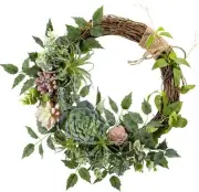 WANNA-CUL 16 inch Spring Succulent Wreath Arrangement for Front Door,Artificial