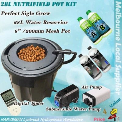 Hydroponics 27L Bucket DWC System Pot Kit Deep Water Culture Pump Timer Nutrient