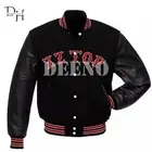 New Letterman ZZ Top All Black Wool Body & Leather Sleeves Varsity Bomber Jacket