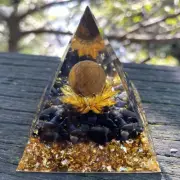 Handmade Tiger Eye Crystal Sphere & Obsidian Quartz Orgone Pyramid Reiki Energy
