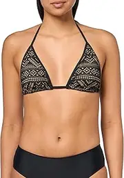 [BECCA] Women's Color Play Triangle Bikini Top, Adjustable, Tie Back, Swimwear Separates, Black Tan, Medium