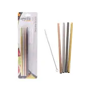 Appetito Set 4 Metallic Straight Stainless Steel Straws + Cleaning Brush