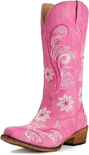 [IUV] Cowboy Boots For Women Pointy Toe Women's Western Boots Cowgirl Boots Mid Calf Boots