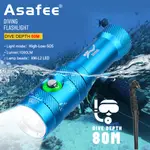 ASAFEE現貨新款休閒潛水手電筒L2白光磁控按鍵開關鋁合金手電筒藍色外觀1000流明