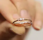 Dainty Delicate Rose Gold Stacking Finger Ring Tiny CZ Set of 2 stackable rings