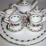 Waldman House A CUP OF CHRISTMAS TEA Miniature Tea Set NIB Doll House 1995