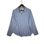 New Orvis Womens Long Sleeve Shirt Linen Blend Top, Light Blue Large