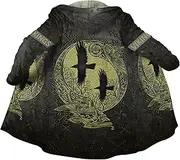 [JHBTFQ] Viking Men Cloak Faux Cashmere Coat, 3D Printed Winter Mid-Length Hooded Jacket Cosplay Costume
