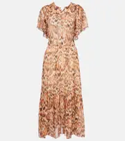 [Isabel Marant] Isabel Marant Odelia printed gathered silk midi dress AU 14 orange