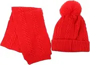 [Ipetboom] 1 Set Knitted Hat Scarf Set Beanie Neck Warmer Scarf Winter Hat Thick Fluffy Knitted Hat Warm Neckerchief Babies Gray Has Scarf Red Yarn