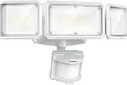 LEPOWER Battery Powered LED Flood Light Outdoor,1500LM Motion Sensor Security Lights, IP65 Waterproof,Wireless Flood Light Battery Operated,3 Head Motion Detector Light for Garage,Yard,Porch(White)
