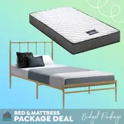 Single Package | Amor Bed Gold & Alzbeta Bonnell Spring Mattress (Medium Firm)