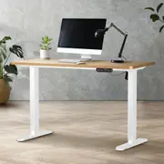 Oikiture 120CM Electric Standing Desk Single Motor Height Adjustable Sit Stand Table White Frame OAK Tabletop