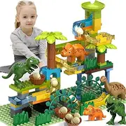Dinosaur Marble Run Building Blocks/125Pcs Classic Big Blocks Compatible with Lego DUPLOs for Age 2-5/Montessori Learning STEM Toys/Toddler Marble Maze Race Track Gift Toys for Kids Age 3,4,5,6,7,8+