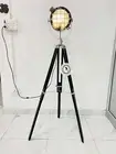 Nautical Vintage Style Searchlight Tripod Wooden Chrome &Black Stand Floor Light