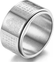 [Mulmoy] 11.7 mm Eight Patron Saints of Buddhism Zodiac Buddha Titanium Steel Ring Rotatable Heart Sutra Buddhist Rotatable Ring