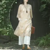 在飛比找ETMall東森購物網優惠-念江南寬松棉麻新式文藝復古旗袍