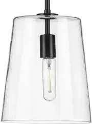 Clarion Collection 1-Light Clear Glass Coastal Pendant Light Matte Black