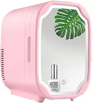Mini Fridge 8 Liter Beauty Fridge Makeup Mirror Refrigerators Portable 2 in 1 Food Heating The Cooling Cooler with LED Light for Skincare & Cosmetics AC+DC (Color : Pink)