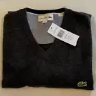 Mens US XL LACOSTE V-neck Sweater Gray Flat Weave Cotton Crocodile AH0347 51 YTD