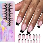 Halloween Press Nails,Long Square French Nails Tips | Labor-Saving Nail Decorations for Party, Dating, Work, Daily Life, School