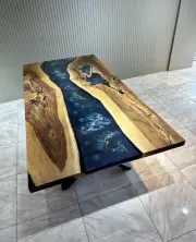 Space Depth Epoxy Resin River Table ,Black Resin Walnut Desk, Custom Unque Table