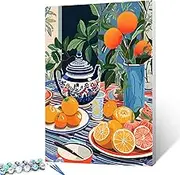 Plants Ceramic Teapot and Fruit Paint by Numbers for Adults Kids and Beginners DIY Easy Canvas Oil Painting Acrylic Pigment Kits Orange and Greens Leafy Home Wall Decor Gift 16x20In (Frameless)