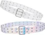 [Healeved] 2pcs PU Leather Belts for Women Fashion Buckle Waist Belt Stylish Dress Accessories Transparent Gradient Colors for Jeans and Casual Outfits