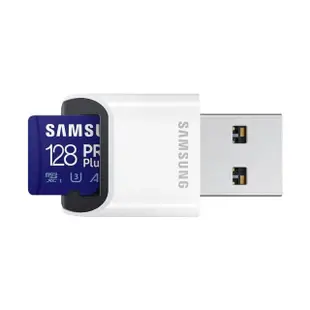 【SAMSUNG 三星】PRO Plus microSDXC U3 A2 V30 128GB記憶卡 含高速讀卡機 公司貨(Switch/ROG Ally/GoPro)