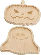 Ciieeo 2pcs Wooden Serving Tray Halloween Party Catering Tray with Pumpkin Ghost Design Multi Functional Decorative for Fruits Appetizers and Home Decor