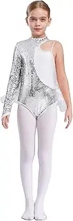 [Kvysinly] Kids Girls Sequins Feather Tulle Skirted Leotard Unitard Biketard Latin Modern Jazz Dance Ballroom Costume