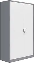 Locker Cabinet Steel File Storage 185cm Filing Cabinet Lockable Cupboard with 4 Adjustable Shelves - Dark Grey and White