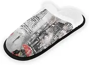 Womens Mens Slippers Tropical Floral Casual House Shoes Plush Lining Comfort Warm Coral Fleece Home Slippers for Hotel Travel Indoor Outdoor Spa
