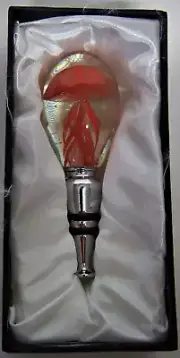 Hand Blown Glass Wine Bottle Stopper Cork Topper Orange Jellyfish