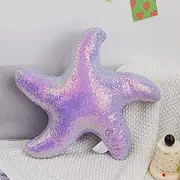 Aimuan Starfish Sequin Pillow Beach Themed Decorative Throw Pillows Sparkling Pillows for Home Cute Star Shaped Stuffed Animal Cushion (Purple)