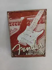 Fender Weathered Guitar Amplifiers Tin Metal Sign Man Cave 12.5X16 Made In USA