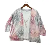 Alfred Dunner Womens Large Pink Primrose Garden 2-Piece Necklace Top Set 96196