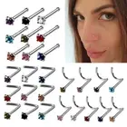 9pc Multi Colour Zircon Steel Thin Nose Ring Stud Screw Bar Piercing Jewelry Set