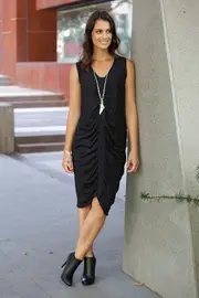 Gathered Drape S/Less Dress--VIG-VW456-W15